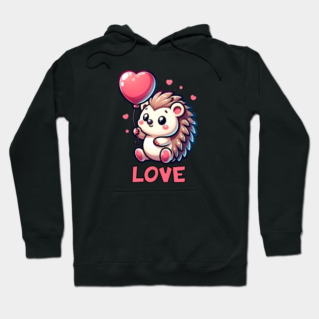 Hedgehog with Balloon - Love Hoodie by Pink & Pretty